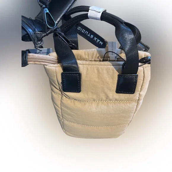 Max Studio Quilted Tote Bag Set โ NWT, Puffer Nylon + Mini Tote, Tan/Black - Picture 5 of 5